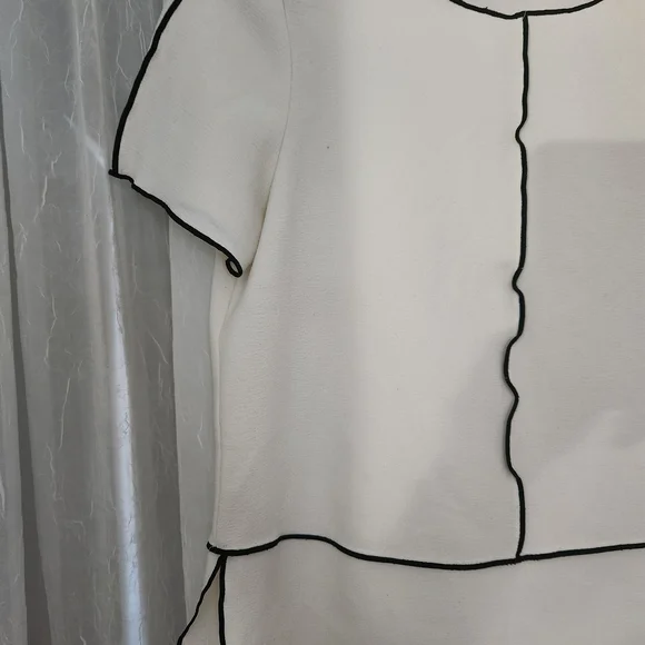Zara White Blouse with Black Piping-Size M - Picture 6 of 7